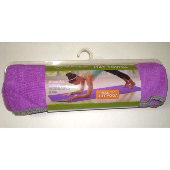New Gaiam Mat Towel Fast Drying Non Slip Hot Yoga Pilates Pink Purple Gray Grip - Picture 1 of 4